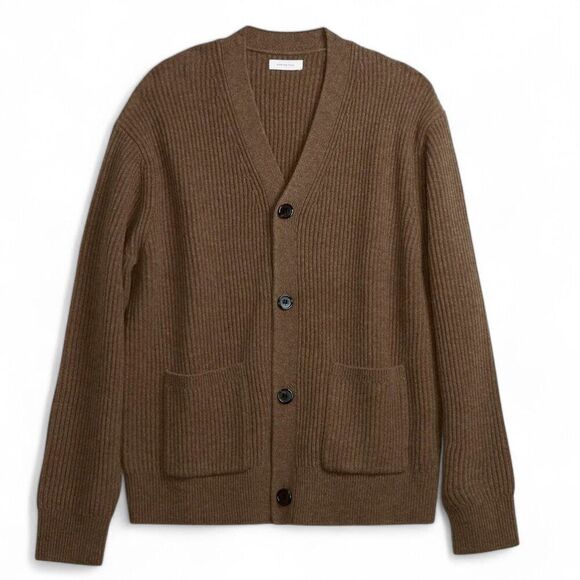 Italic Wool Cashmere Ribbed V-Neck Cardigan – Men's Size Small (Pecan) - Picture 1 of 16